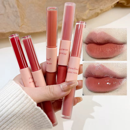 Double End Lip Glaze Full Gloss Mirror and Matte Velvet Long Term Color and Moisture Lip Gloss anti Stain Cosmetic Lip Glaze