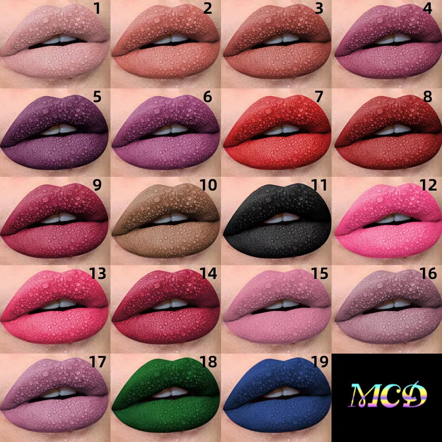 Matte Velvet Lip Gloss – 19 Shades | Waterproof & Long-Lasting